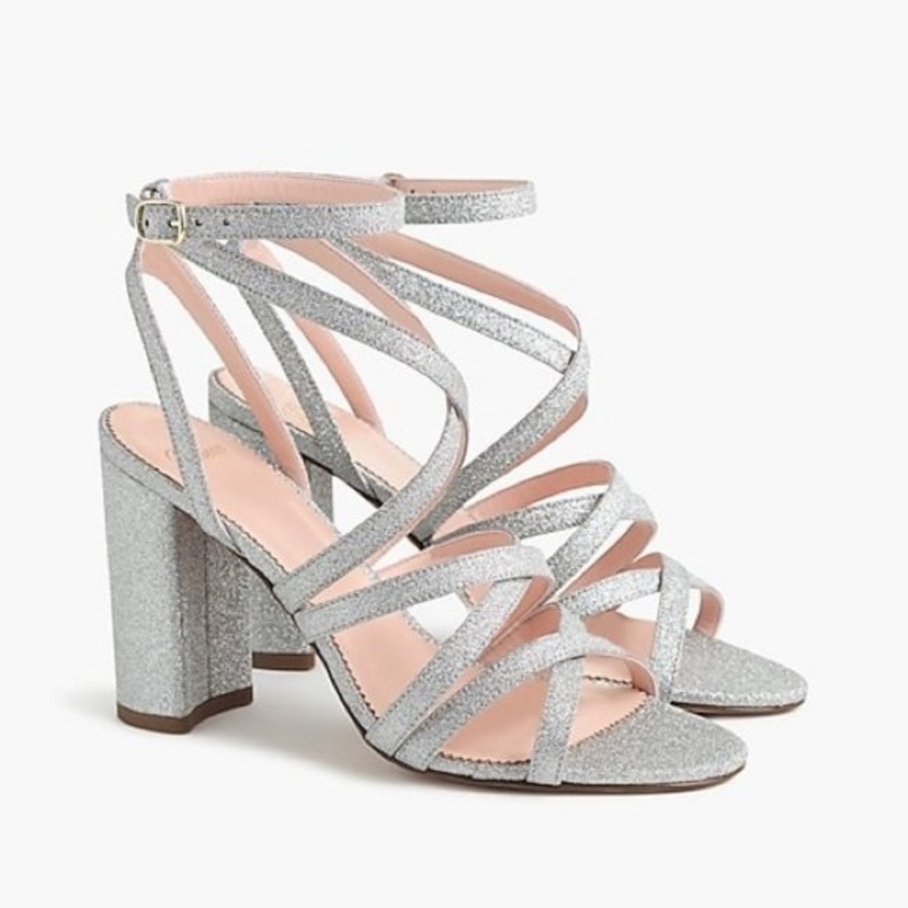 J. Crew glitter cross strap stella heels